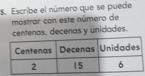 Escribe el número que se puede 
mostrar con este número de 
centenas, decenas y unidades.