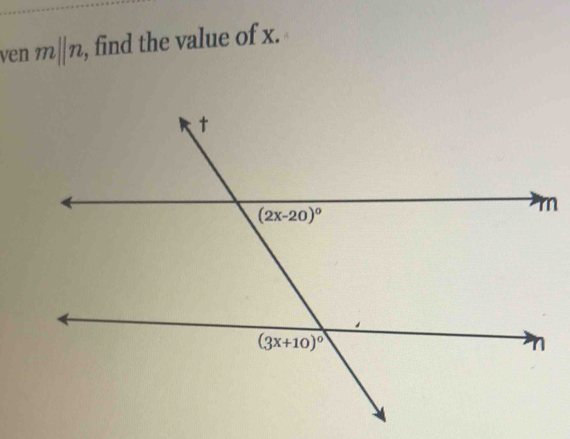 ven mparallel n , find the value of x.