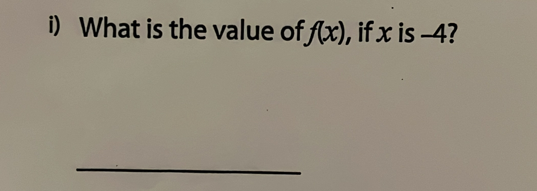 What is the value of f(x) , if x is -4? 
_