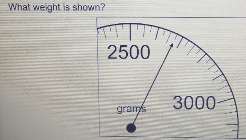 What weight is shown?
2500
grams 3000