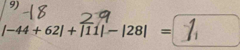 |-44+62|+|11|-|28|= 1 =□°