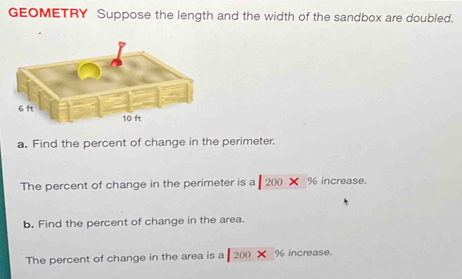 Solved: GEOMETRY Suppose the length and the width of the sandbox are ...
