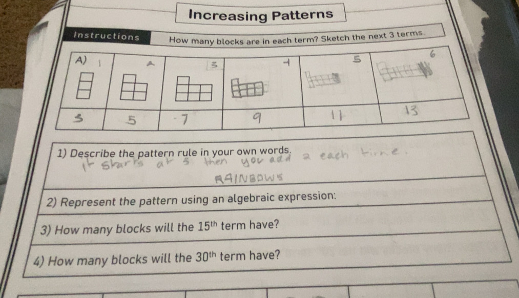 Solved: Increasing Patterns Instructions Sketch the next 3 terms. [Math]