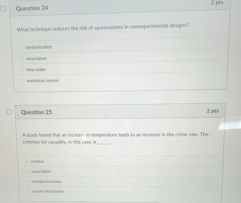 Solved: What technique reduces the risk of spuriousness in ...