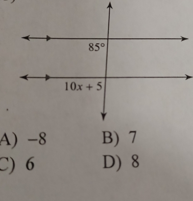 A) -8
C) 6 D) 8