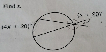 Find x.
(4x+20)^circ 