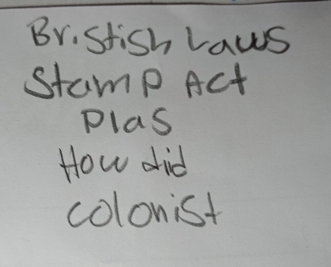 Brisfish laws 
stamp Act 
Plas 
How did 
colonist