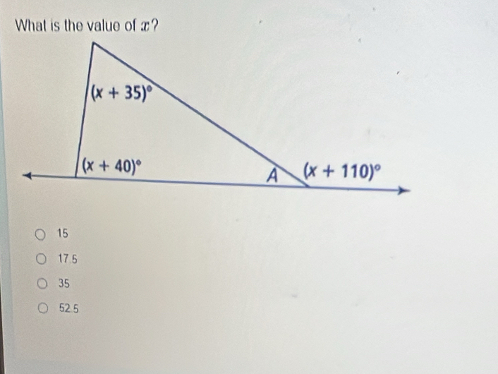 What is the value of x?
15
17.5
35
52.5