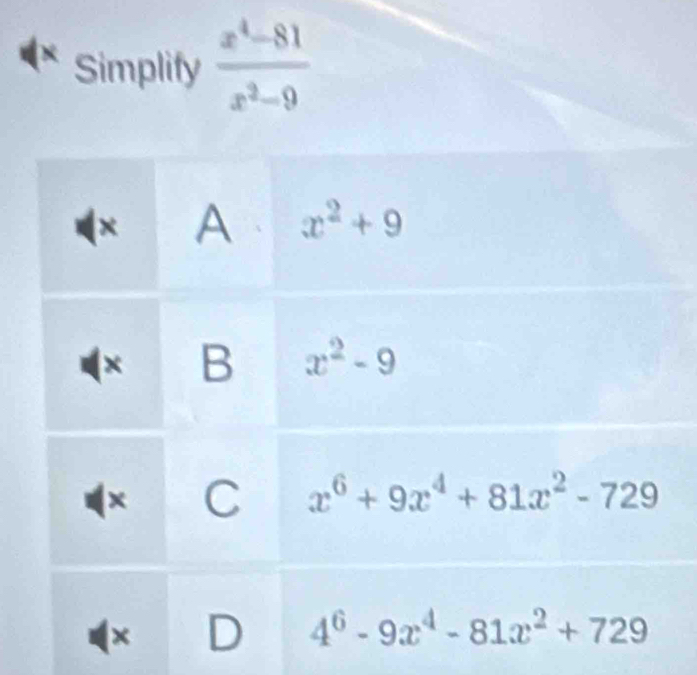 Simplify  (x^4-81)/x^2-9 