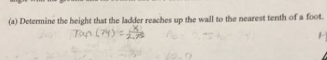 Determine the height that the ladder reaches up the wall to the nearest tenth of a foot.