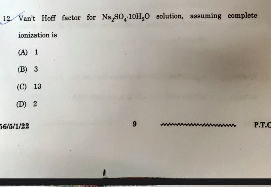 Solved: Van't Hoff factor for Na_2SO_4· 10H_2O solution, assuming ...