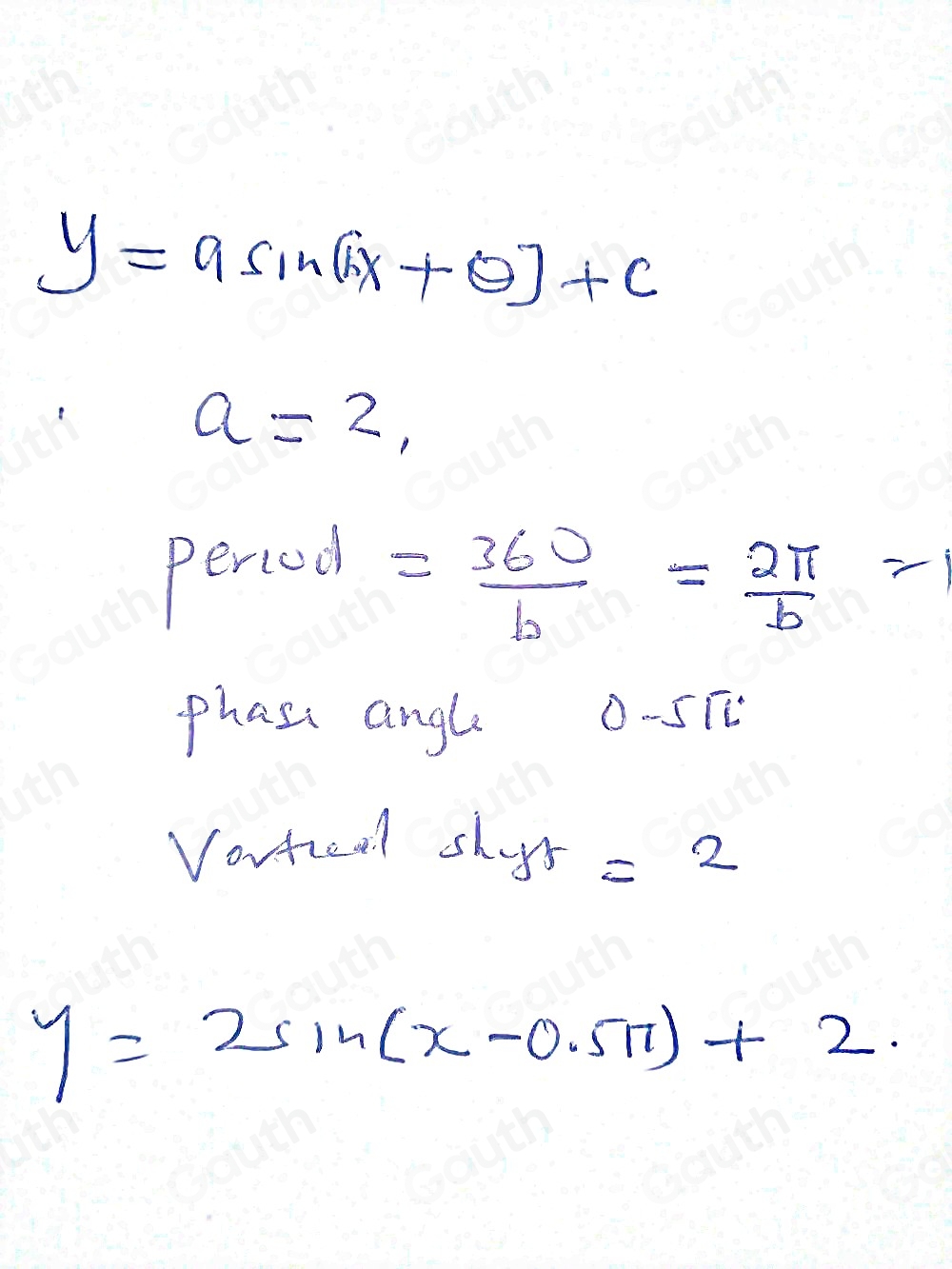 Solved: Write the equation of the trigonometric graph. Use a positive ...