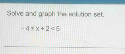 Solve and graph the solution set.
-4≤ x+2<5</tex>