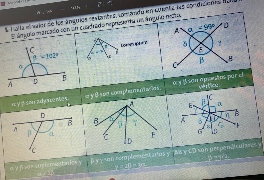 Liverpool es parte
146%
19 146
Ites, tomando en cuenta las condiciones dau
recto.
s y
alpha =2beta .