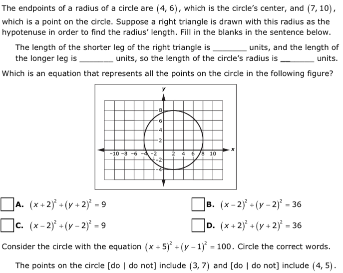 Solved: The endpoints of a radius of a circle are (4,6) , which is the ...