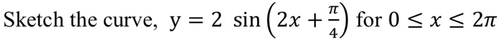 Sketch the curve, y=2sin (2x+ π /4 ) for 0≤ x≤ 2π