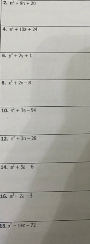 n^2+9n+20
4. 
6. 
8. 
10. 
12. 
14. 
16. 
18.