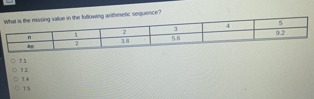 wing arithmetic sequence?
7.1
7.2
7.4
7.5