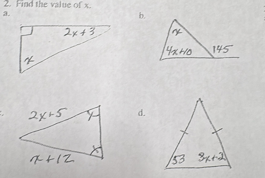 Find the value of x. 
a. 
b.