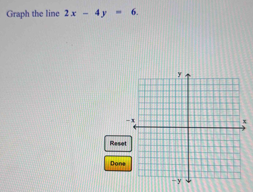 Graph the line 2x-4y=6. 
Rese 
Don