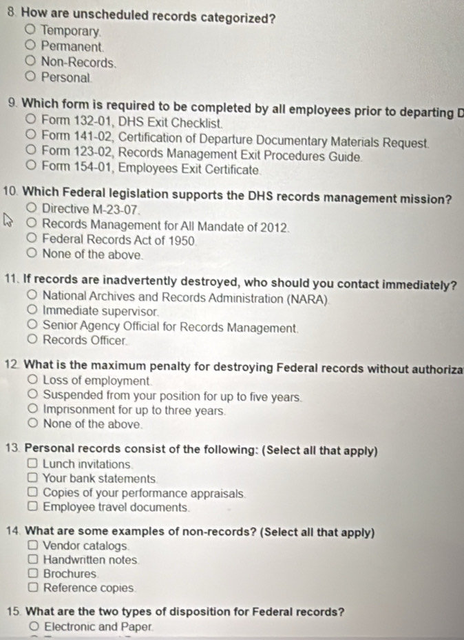 Solved: How are unscheduled records categorized? Temporary Permanent ...