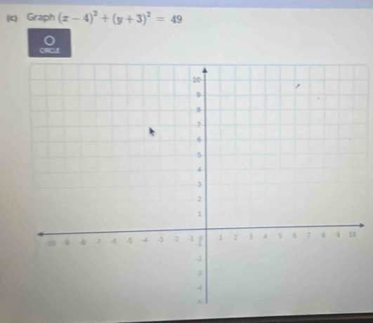 Graph (x-4)^2+(y+3)^2=49
ORCUE