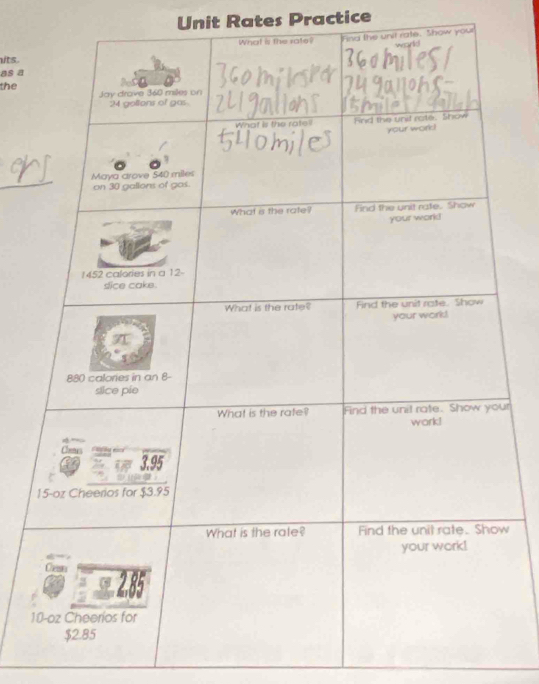 Unit Rates Practice 
ate. Show your 
its. 
as a 
the 
r 
w 
1