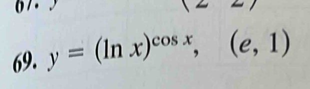 y=(ln x)^cos x,(e,1)