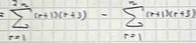 =sumlimits _(r=1)^(2n)(r+1)(r+3)-sumlimits _(r=1)^2(r+1)(r+3)