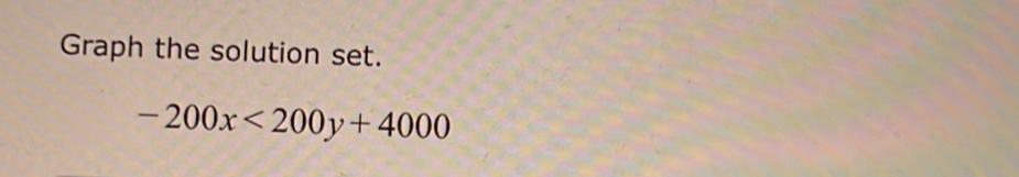 Graph the solution set.
-200x<200y+4000