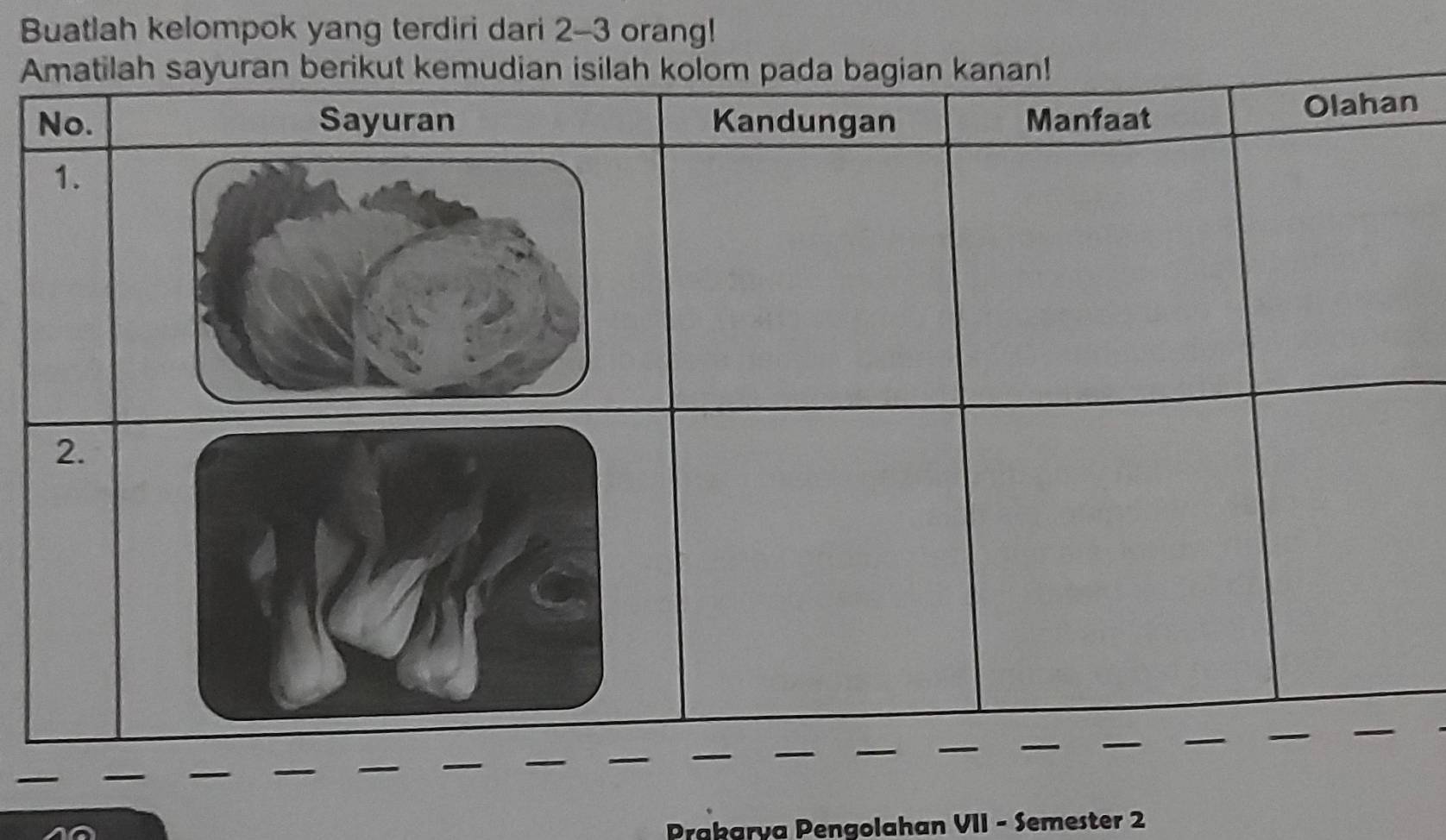 Buatlah kelompok yang terdiri dari 2 - 3 orang! 
A 
n 
Prakarva Pengolahan VII - Semester 2