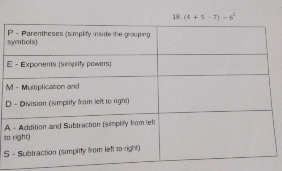 (4+5· 7)-6^2
D 
A 
to 
S