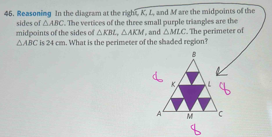 Solved: Reasoning In the diagram at the right, K, L, and M are the ...