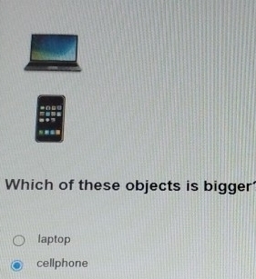 Which of these objects is bigger
laptop
cellphone