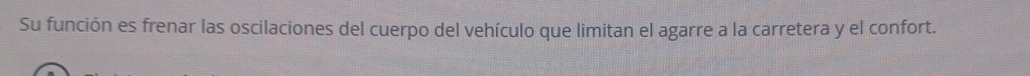 Su función es frenar las oscilaciones del cuerpo del vehículo que limitan el agarre a la carretera y el confort.