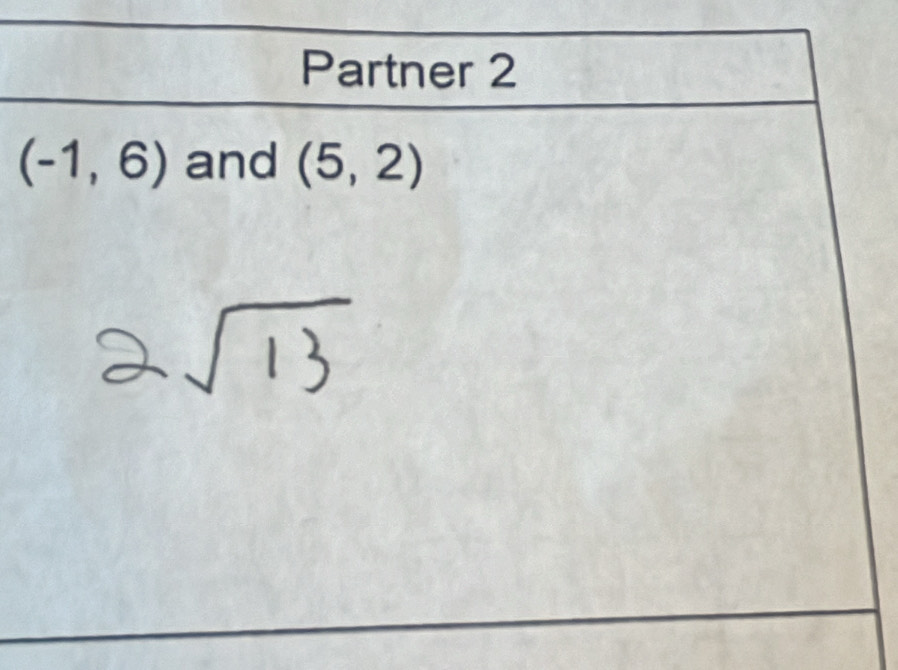 Partner 2
(-1,6) and (5,2)