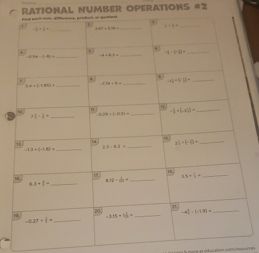 RATIONAL NUMBER OPERATIONS #2
more at education com/resources