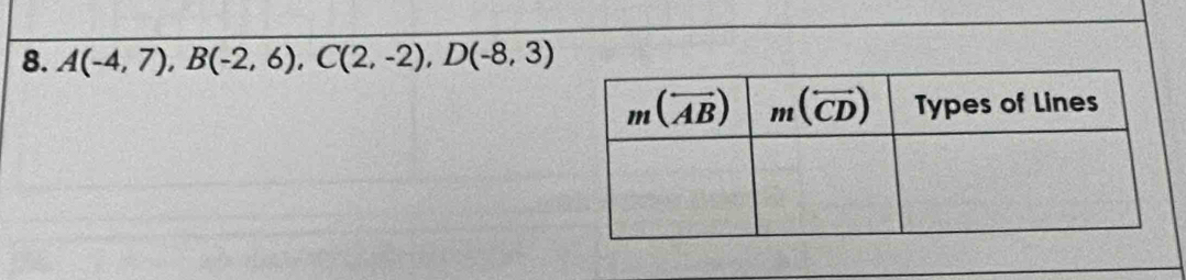 A(-4,7),B(-2,6),C(2,-2),D(-8,3)