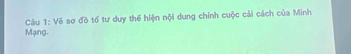 Vẽ sơ đồ tố tư duy thế hiện nội dung chính cuộc cải cách của Minh 
Mạng.