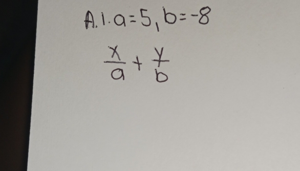 a=5, b=-8
 x/a + y/b 