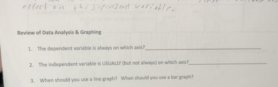 Solved: Review of Data Analysis & Graphing 1. The dependent variable is ...