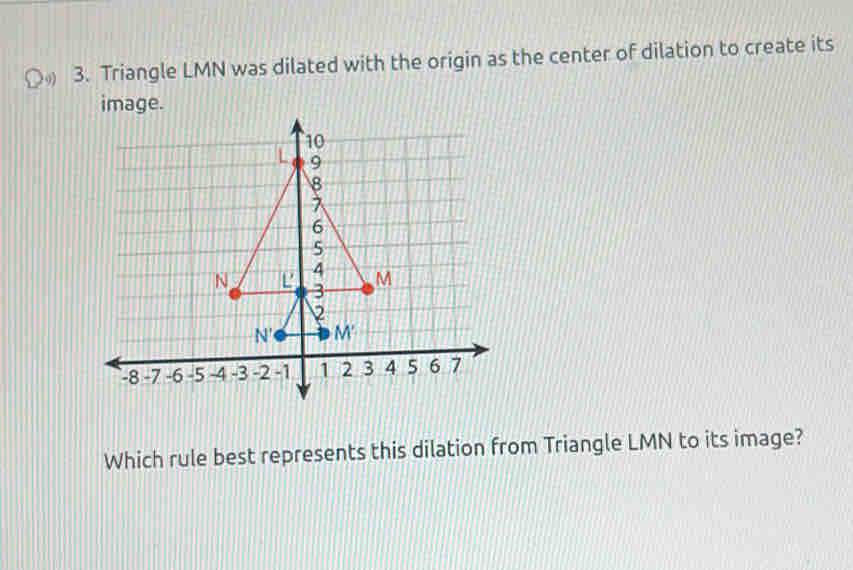 Solved: Triangle LMN was dilated with the origin as the center of ...