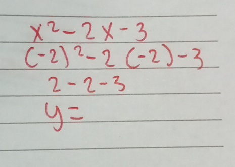 x^2-2x-3
(-2)^2-2(-2)-3
2-2-3
y=