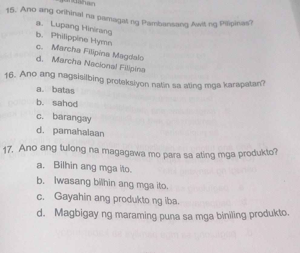 Nalutas:gundahan 15. Ano ang orihinal na pamagat ng Pambansang Awit ng ...