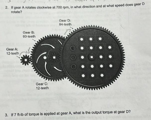 Solved: If gear A rotates clockwise at 700 rpm, in what direction and ...