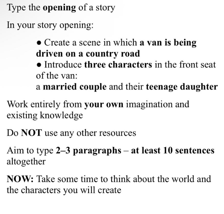 Solved: Type the opening of a story In your story opening: Create a ...