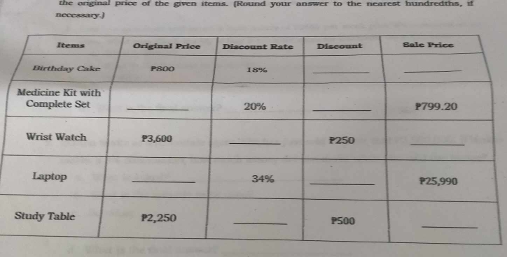 the original price of the given items. (Round your answer to the nearest hundredths, if 
necessary.]