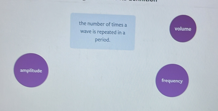 the number of times a
volume
wave is repeated in a
period.
amplitude
frequency