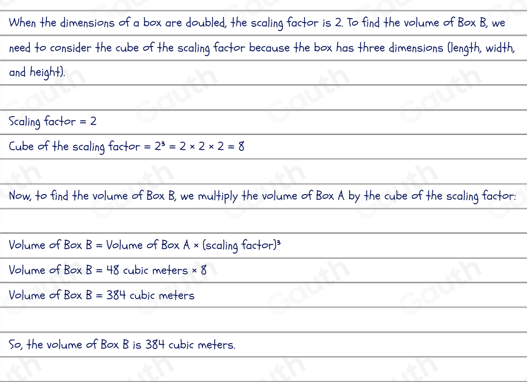 Solved: (06.02 MC) Box A has a volume of 48 cubic meters. Box B is ...