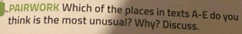 PAIRWORK Which of the places in texts A-E do you 
think is the most unusual? Why? Discuss.